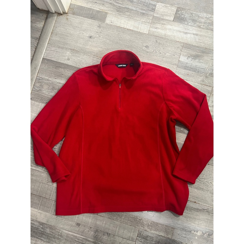 Lands End Kids Red Fleece Quarter Zip Pullover Sweater XL 18 Mock Neck Top